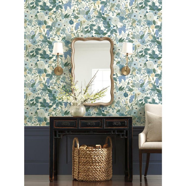 Floral Blues and Greens Non-pasted Washable Wallpaper Roll