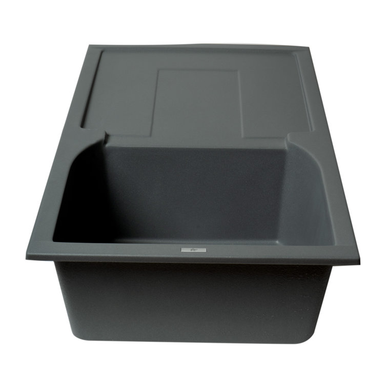 Titanium Gray Granite Single Bowl Kitchen Sink with Drainboard