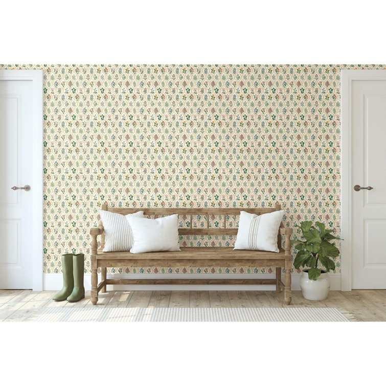 Hawthorne Vintage Floral Grid 27' x 27" White & Pink Wallpaper