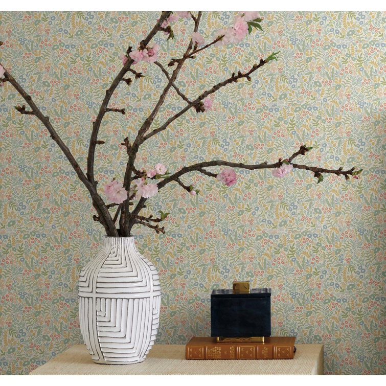 Light Mustard Floral Nonwoven Removable Wallpaper