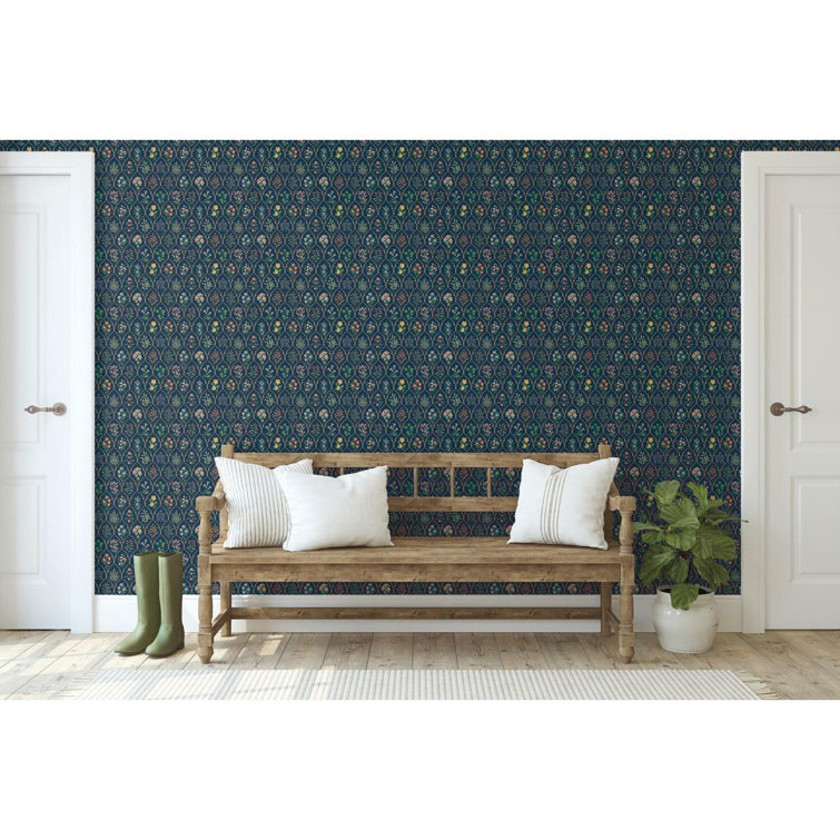 Black Floral Botanical Grid Removable Wallpaper