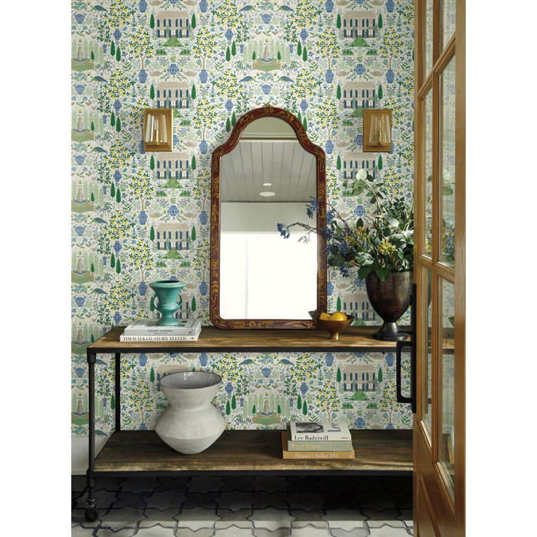 Blue and Green French Farmhouse Pattern Wallpaper Roll