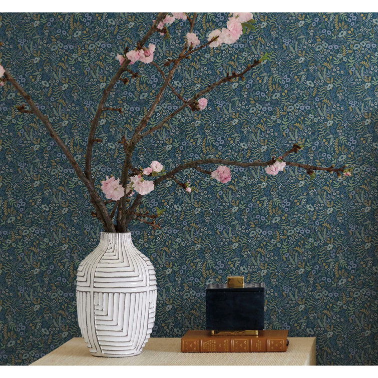 Indigo Tapestry Floral 27' x 27" Nonwoven Wallpaper