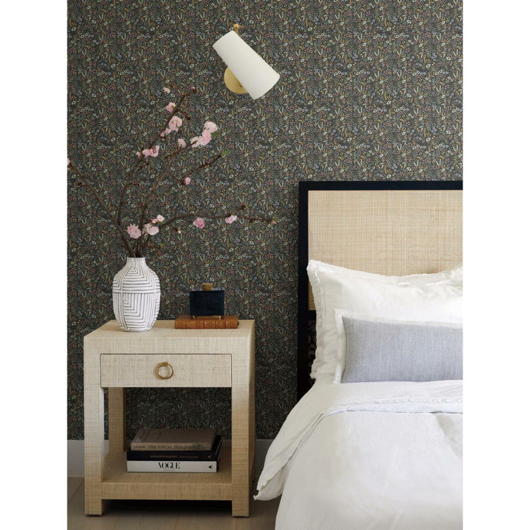 Meadow Blooms 27' x 27" Black Floral Nonwoven Wallpaper