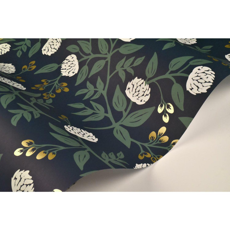 Peonies 27' x 27" White & Navy 3D Floral Wallpaper