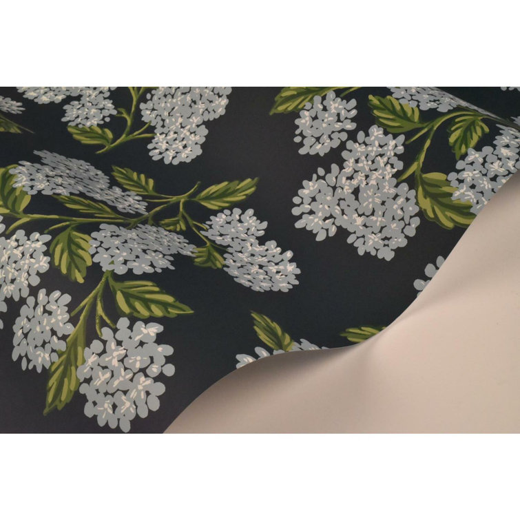 Navy and White Hydrangea Floral Non-pasted Wallpaper