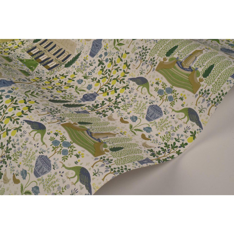 Blue and Green French Farmhouse Pattern Wallpaper Roll