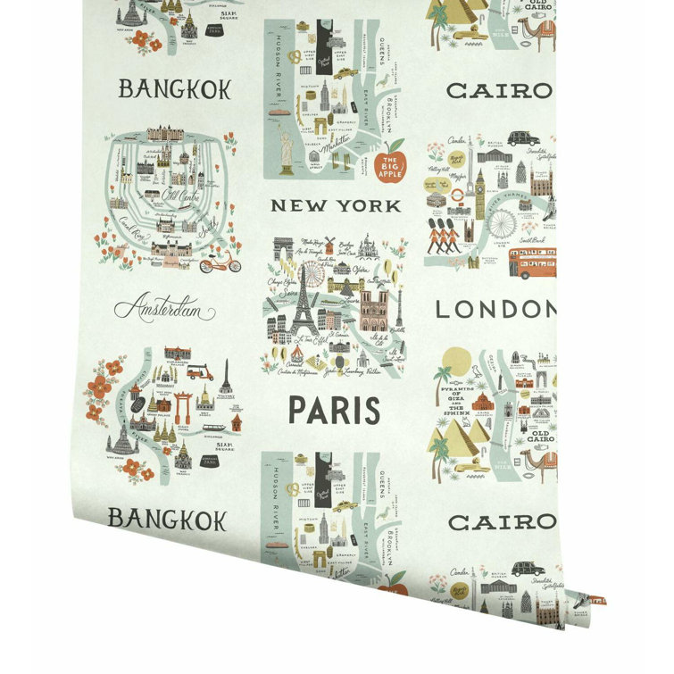 Mint and Brown City Maps Removable Wallpaper Roll
