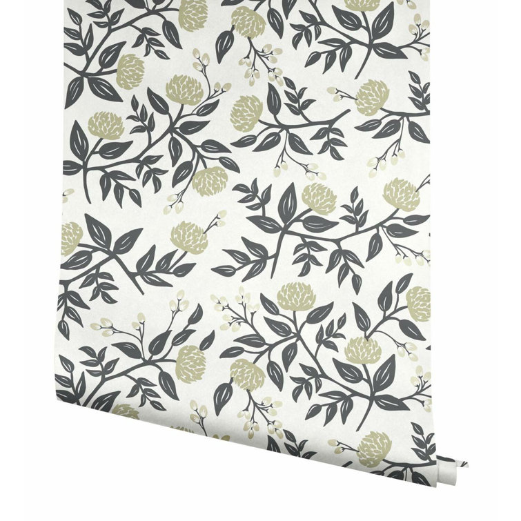 White and Black Peonies Floral Non-Pasted Wallpaper