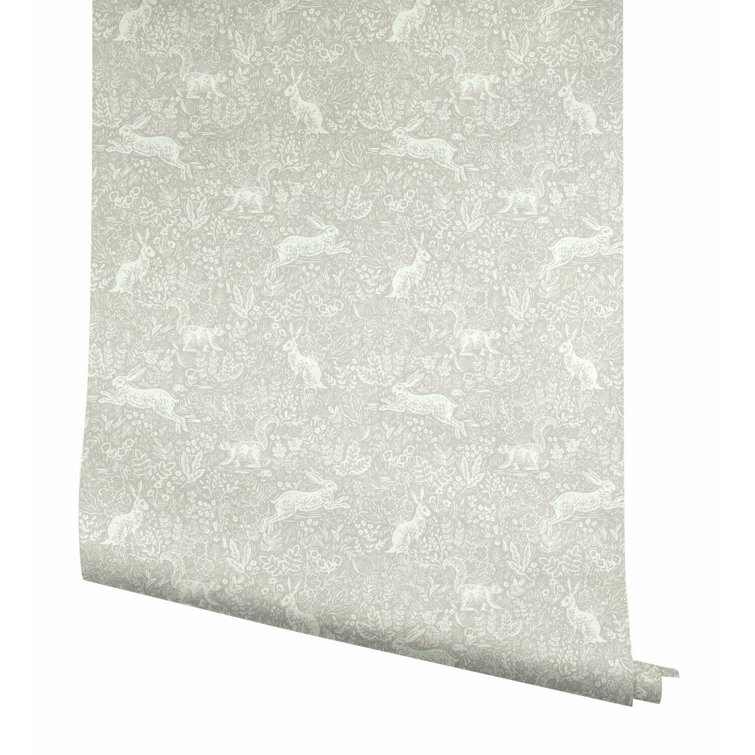 Fable Woodland Creatures Illustrated 27' x 27" Linen Wallpaper