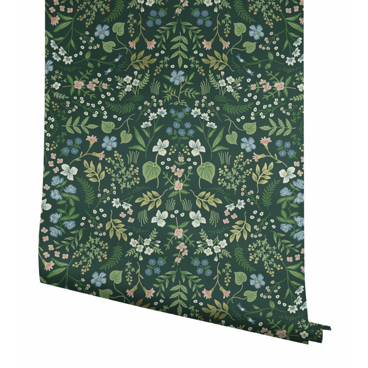 Hunter Green Floral Nonwoven Washable Wallpaper