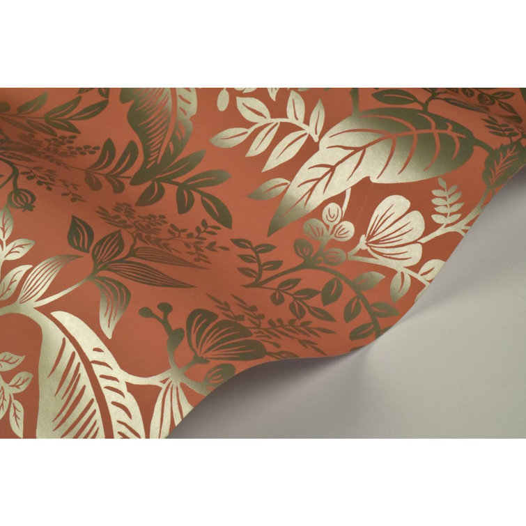 Canopy Lush Tropical Leaves 27' x 27" Black and Rose Wallpaper Roll
