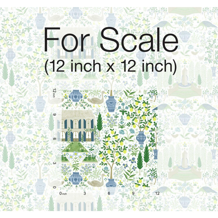 Blue and Green French Farmhouse Pattern Wallpaper Roll
