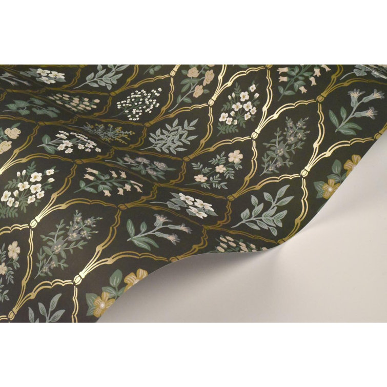 Hawthorne Vintage Floral Grid 27' x 27" Black/Cream Wallpaper