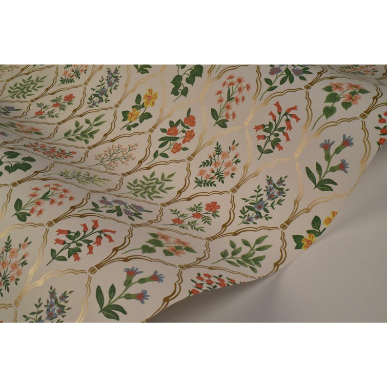 Hawthorne Vintage Floral Grid 27' x 27" White & Pink Wallpaper