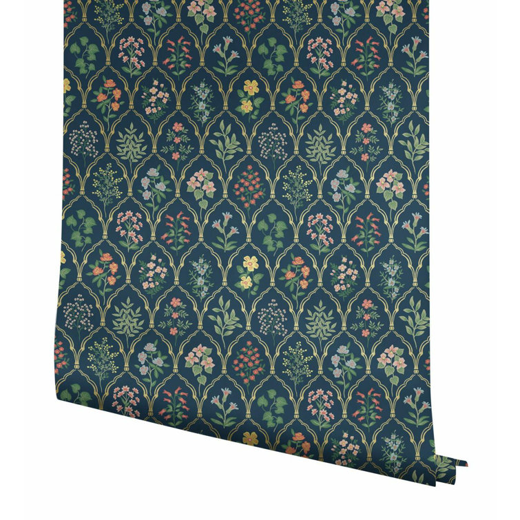 Black Floral Botanical Grid Removable Wallpaper