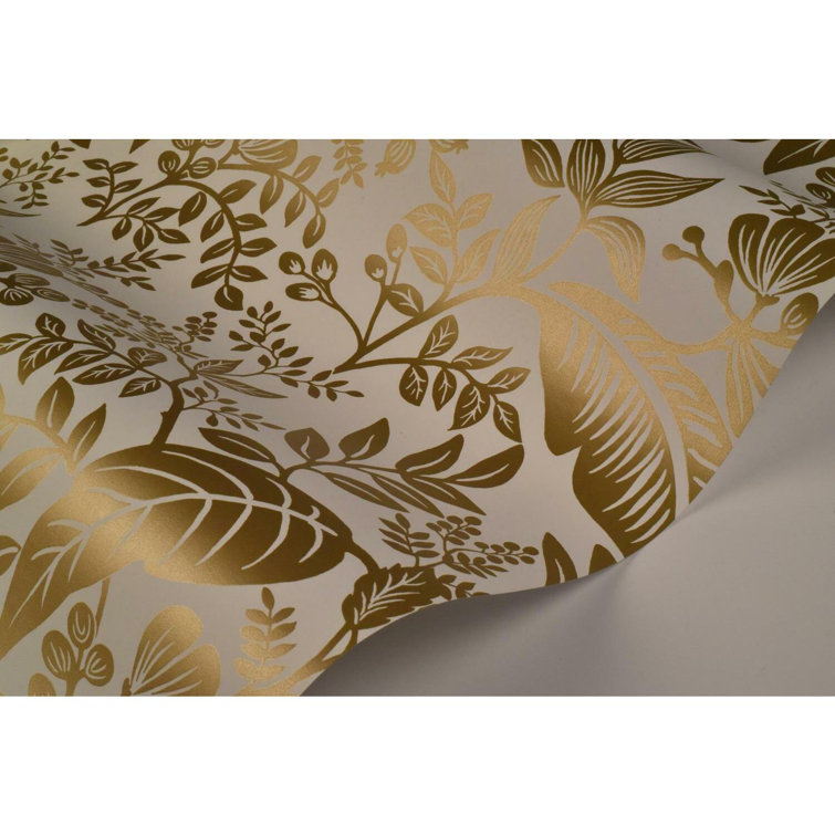 Canopy Gold & White Tropical Leaves Removable Wallpaper Roll