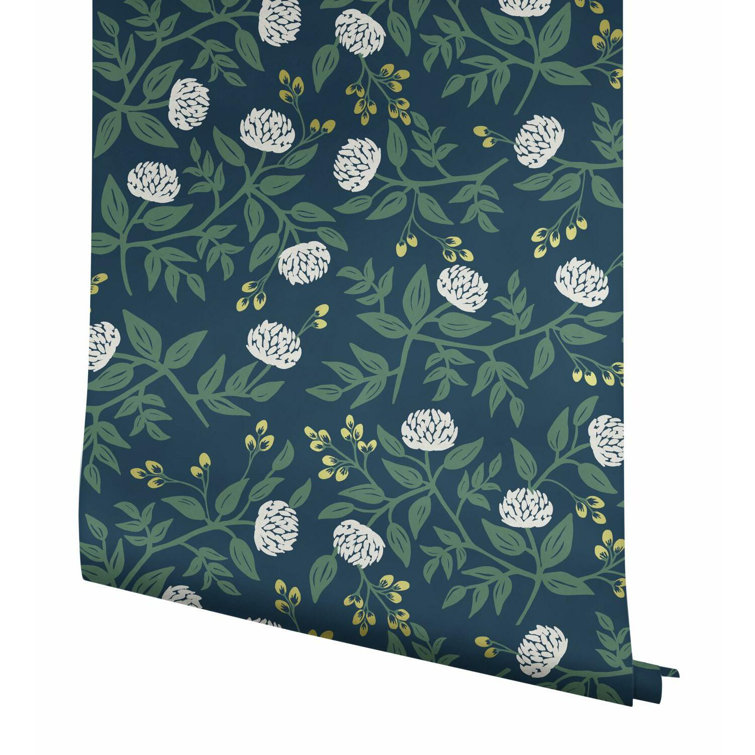 Peonies 27' x 27" White & Navy 3D Floral Wallpaper