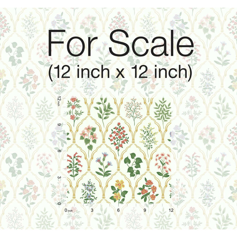 Hawthorne Vintage Floral Grid 27' x 27" White & Pink Wallpaper
