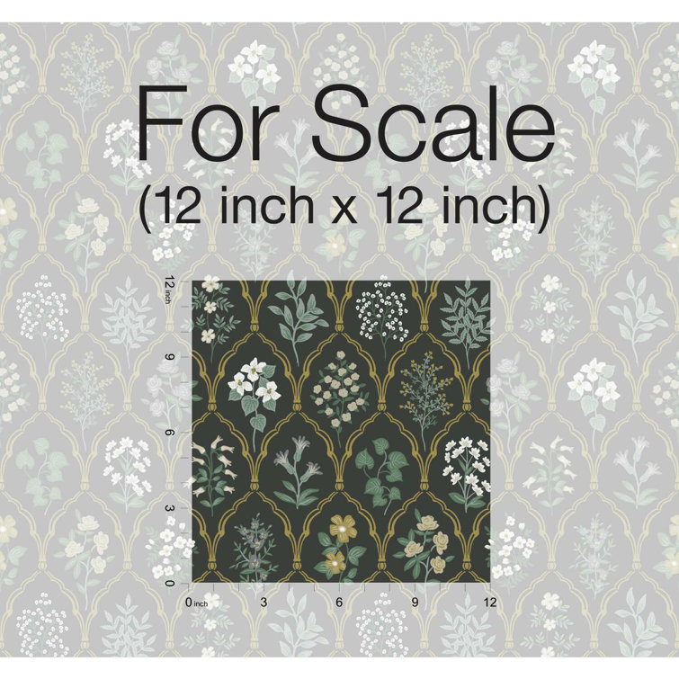 Hawthorne Vintage Floral Grid 27' x 27" Black/Cream Wallpaper