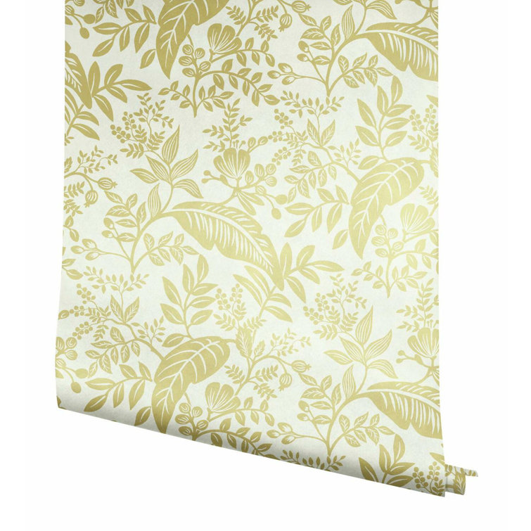 Canopy Gold & White Tropical Leaves Removable Wallpaper Roll