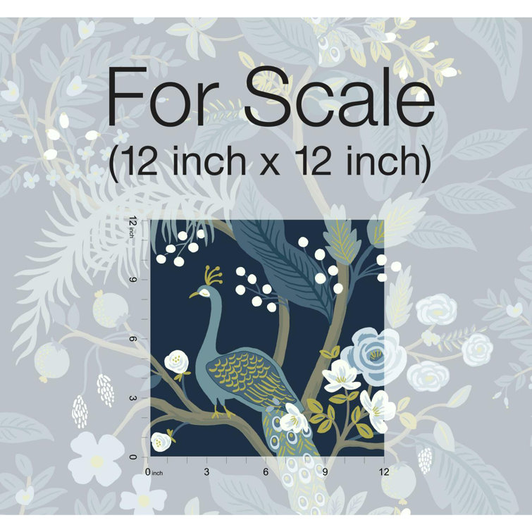 Magnificent Peacock Chinoiserie 27' x 27" Blue Wallpaper Roll