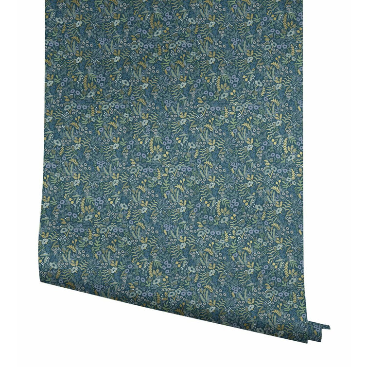 Indigo Tapestry Floral 27' x 27" Nonwoven Wallpaper