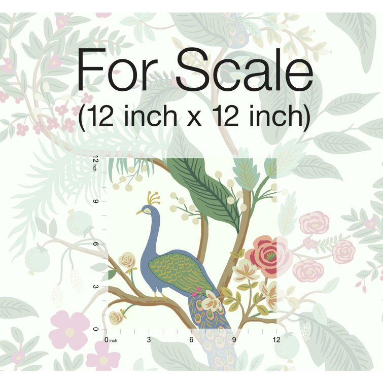 Emerald Peacock & Floral 27' x 27" Chinoiserie Wallpaper Roll