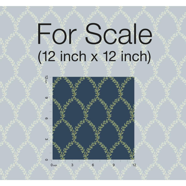 Laurel Navy 27' x 27" Delicate Leaves Wallpaper Roll