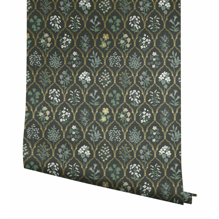 Hawthorne Vintage Floral Grid 27' x 27" Black/Cream Wallpaper