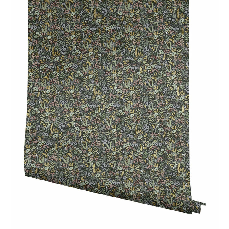 Meadow Blooms 27' x 27" Black Floral Nonwoven Wallpaper