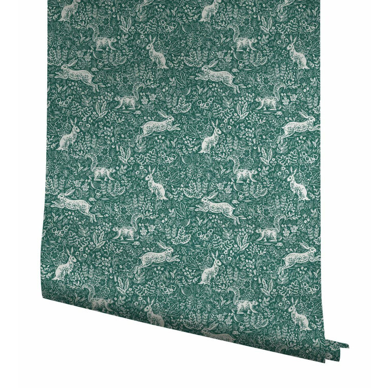 Fable Forest 27' x 27" Black and Dark Green Illustrated Wallpaper
