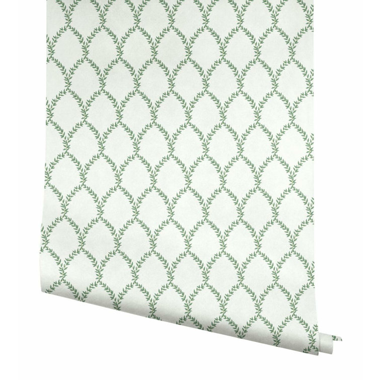 Laurel Leaf Arc 27' x 27" Removable Wallpaper Roll in Green/White