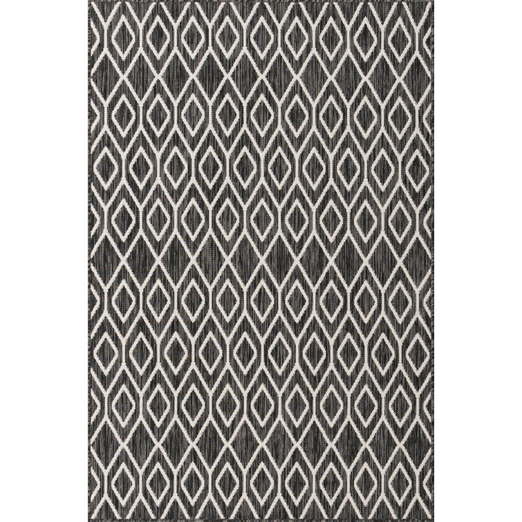 Charcoal Geometric Flat Woven Oval Outdoor Rug 8' x 10'