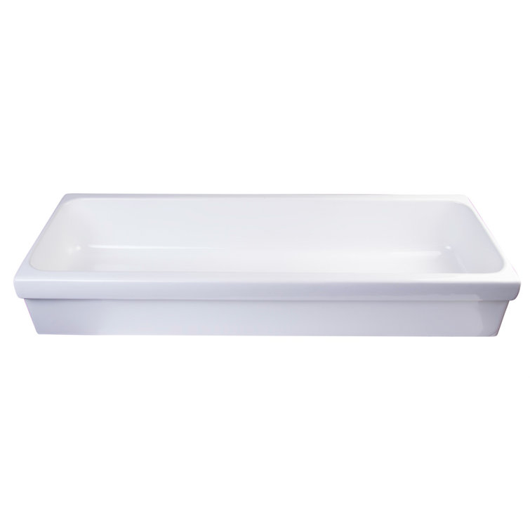 48" White Ceramic Trough Vessel Bathroom Sink