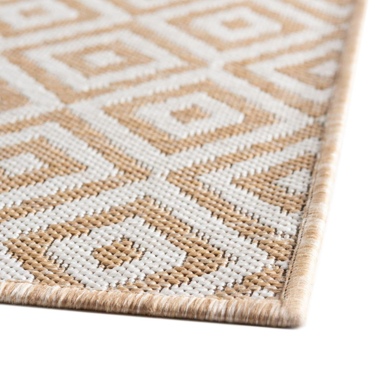 Beige Geometric 9' x 12' Easy-Care Outdoor Synthetic Rug