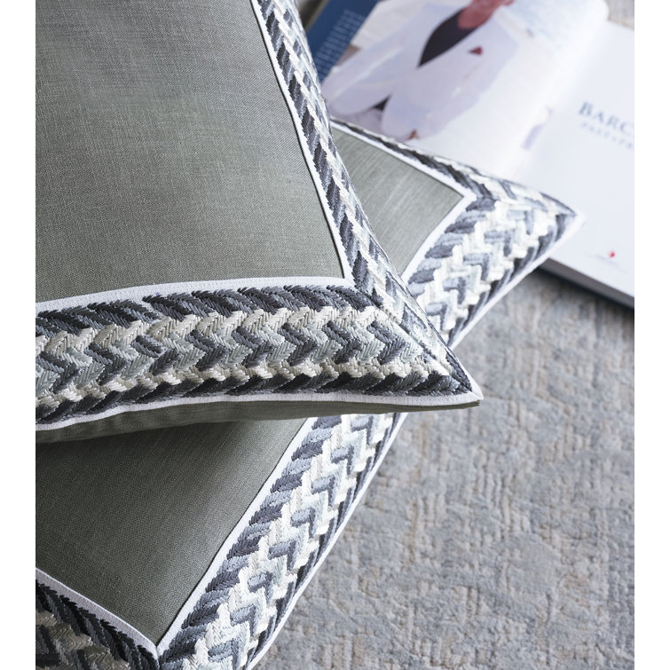 Montecito Slate Square Pillow with Silver, Blue, and Black Appliqué