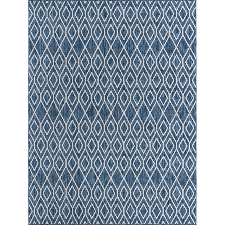Blue Geometric 4' x 6' Stain-Resistant Outdoor Rug