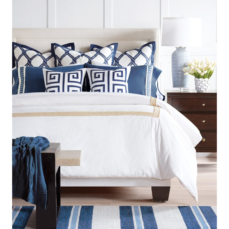 Sapphire Blue and White Geometric Trim Standard Sham