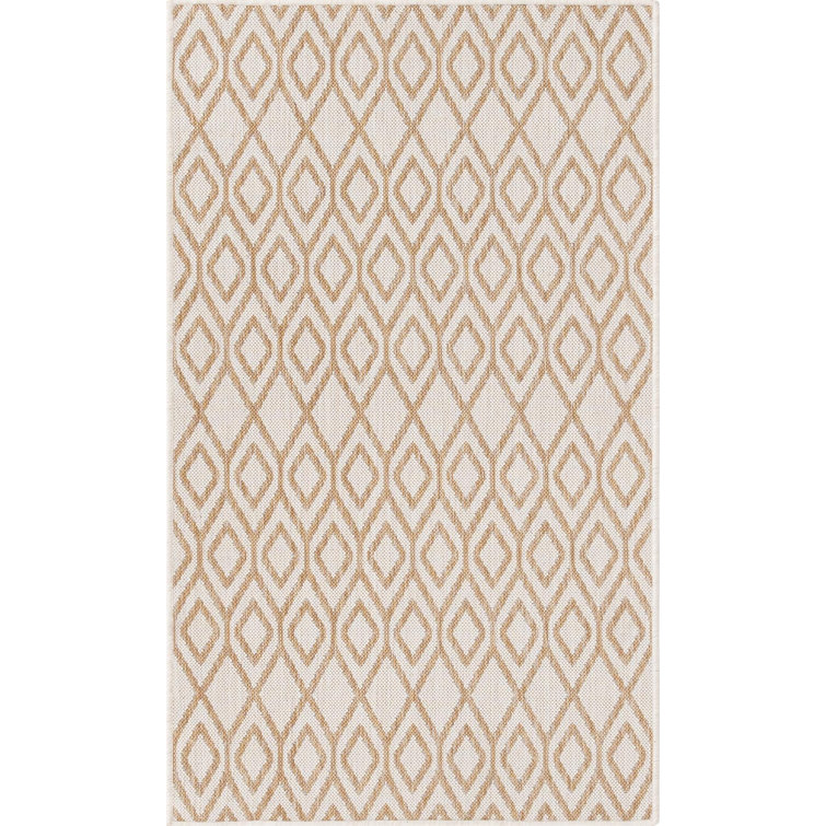 Beige Geometric 9' x 12' Easy-Care Outdoor Synthetic Rug