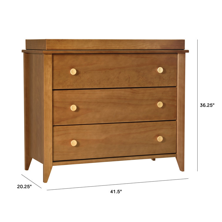 Sprout 3-Drawer Mid-Century Modern Changer Dresser in Chestnut/Natural