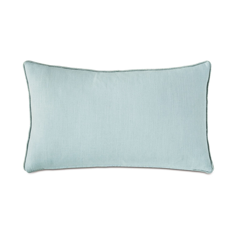 White and Green Cotton Blend Rectangular Embroidered Lumbar Pillow