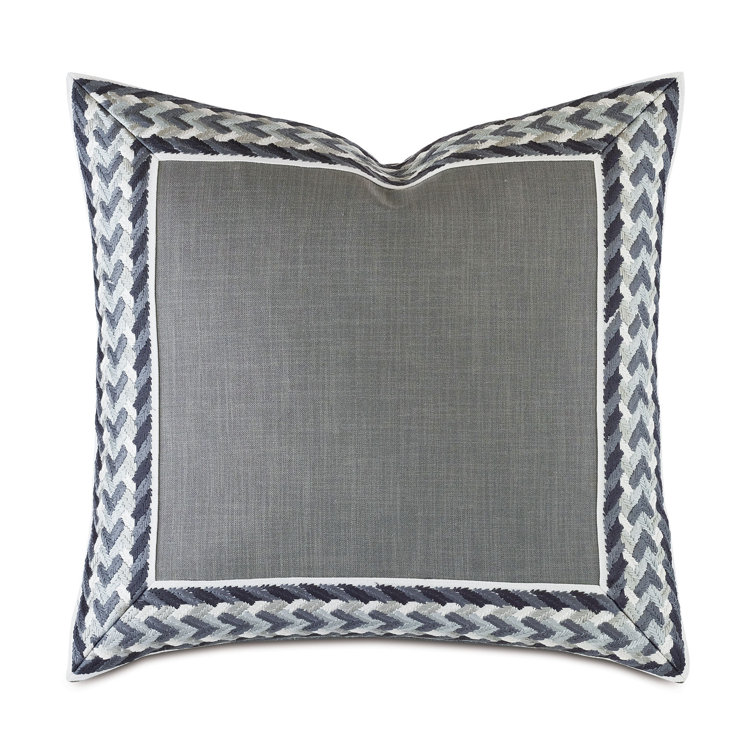 Montecito Slate Square Pillow with Silver, Blue, and Black Appliqué