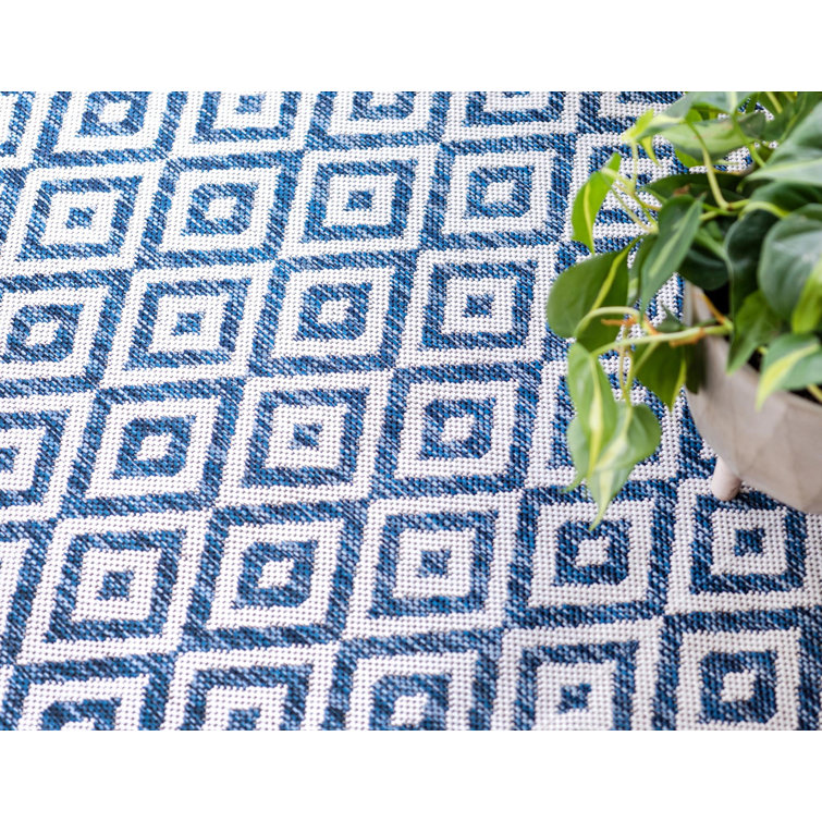 Costa Rica Blue Geometric 2'2" x 3' Outdoor Synthetic Rug