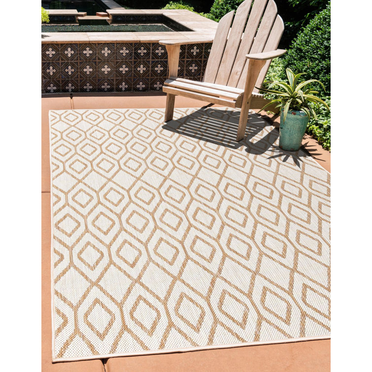 Beige and Brown Trellis Outdoor Rectangular Rug 5' x 7'