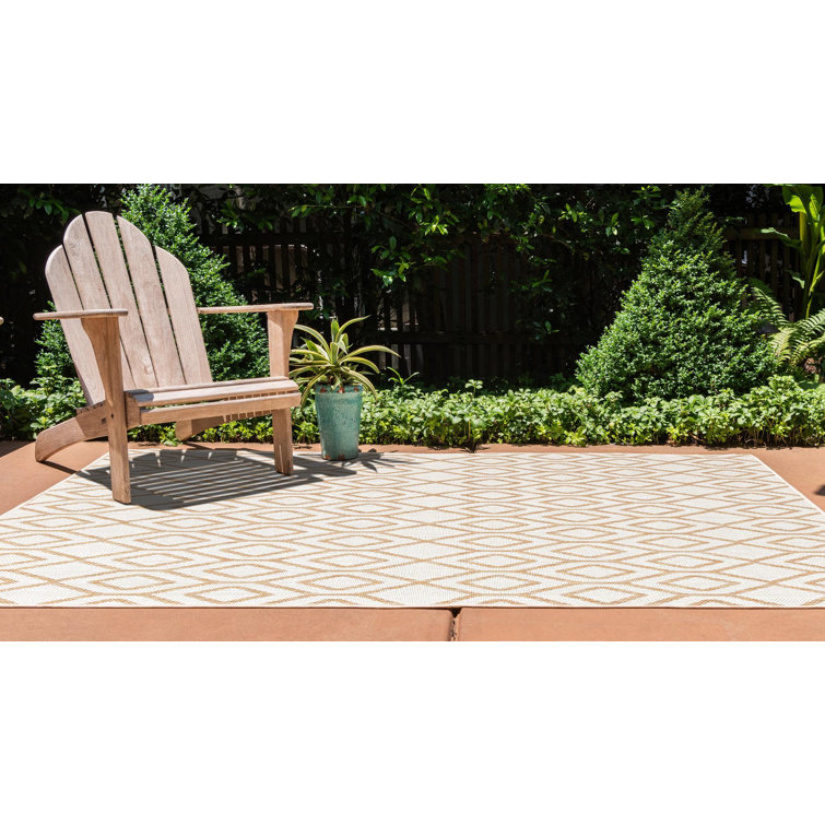 Beige and Brown Trellis Outdoor Rectangular Rug 5' x 7'