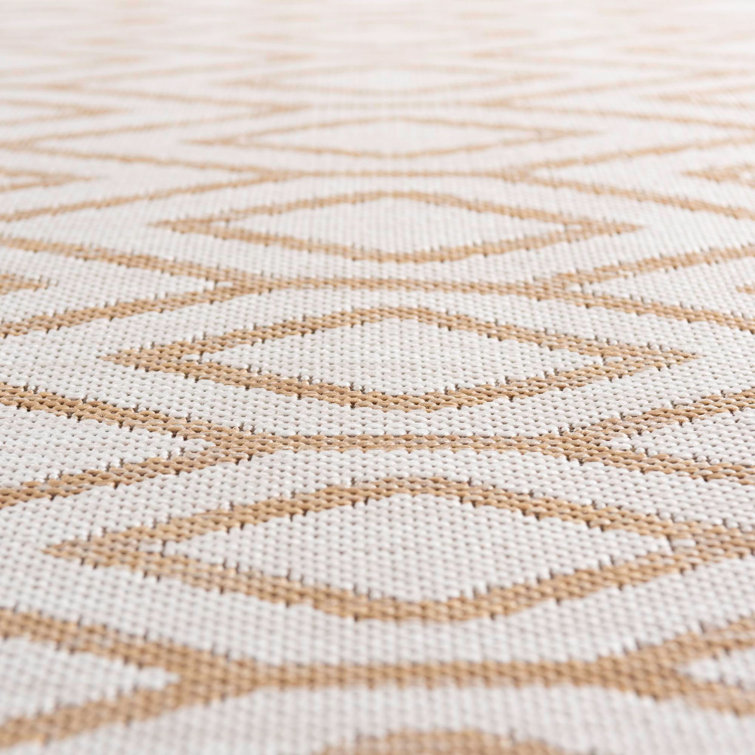 Beige and Brown Trellis Outdoor Rectangular Rug 5' x 7'