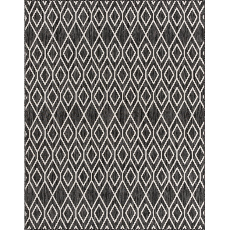 Charcoal Gray Geometric Flat Woven Synthetic Outdoor Rug 8' x 10'