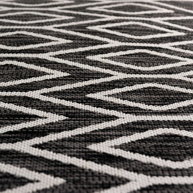 Charcoal Geometric Flat Woven Oval Outdoor Rug 8' x 10'
