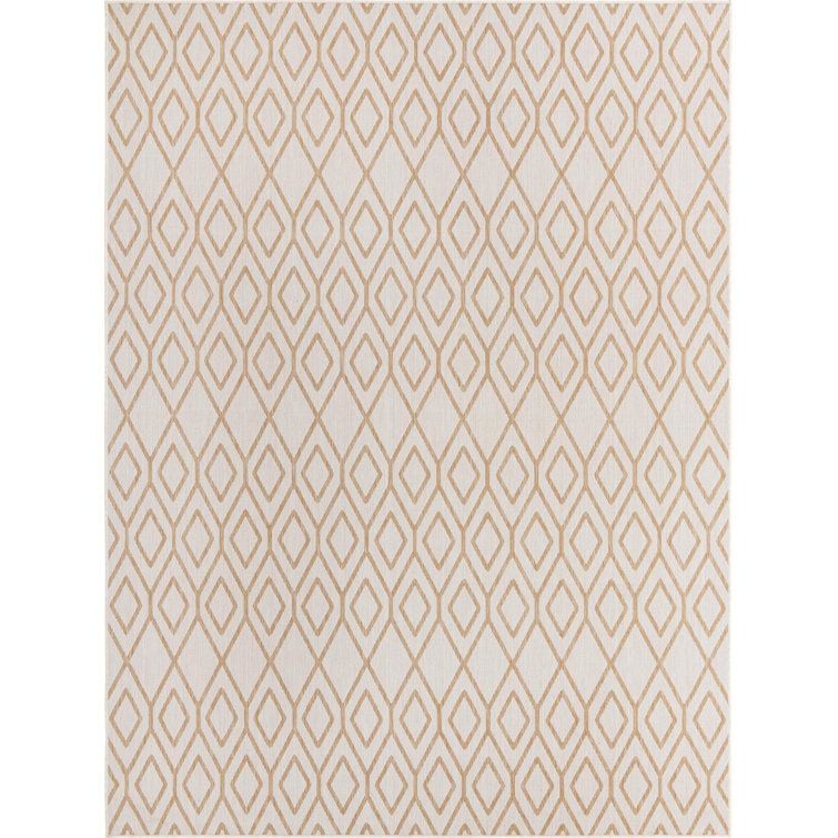 Beige and Brown Trellis Outdoor Rectangular Rug 5' x 7'
